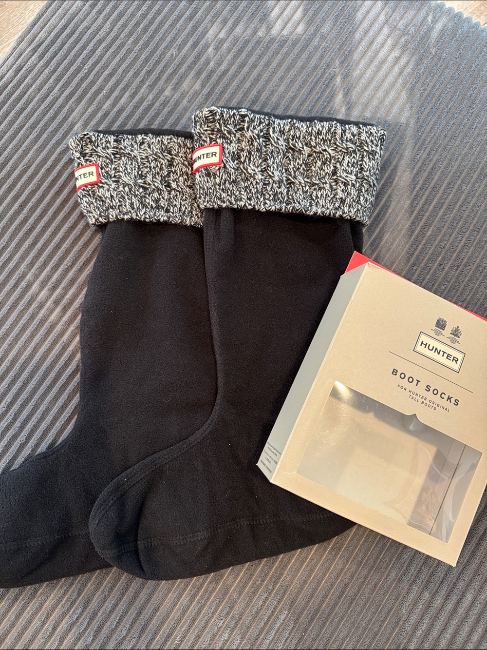 Hunter Black Boot Socks with Marled Gray Knit Cuff